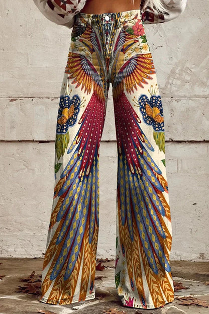 Women's Phoenix Wing Print Casual Wide Leg Pants