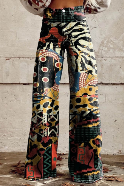 Women's Abstract Safari Print Casual Wide Leg Pants