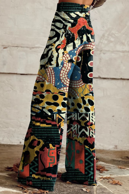 Women's Abstract Safari Print Casual Wide Leg Pants