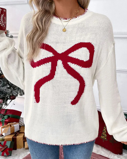 BE BEAU | Christmas Jumper With Bow Stitched Edge