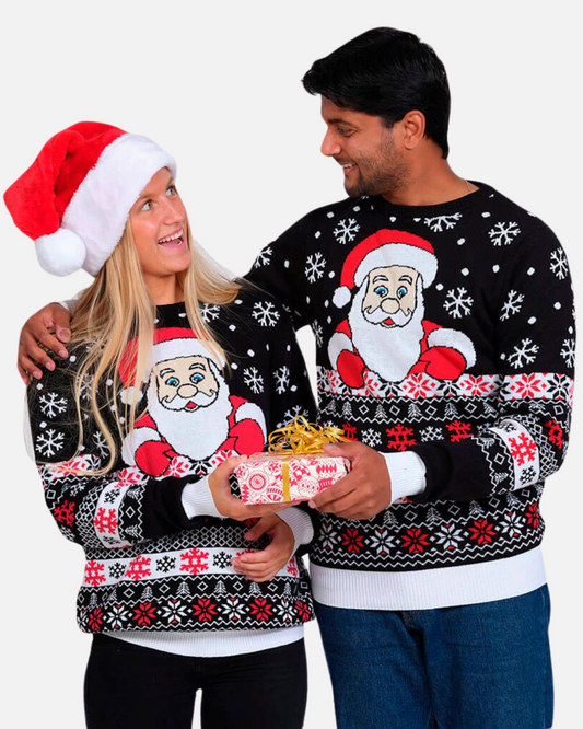 BE BEAU | Christmas Black Jumper with Santa and Snow