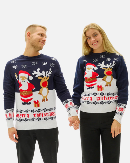 BE BEAU | Christmas Blue Jumper Santa and Rudolph