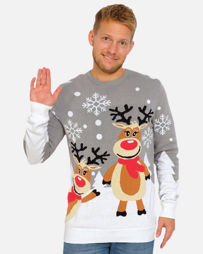 BE BEAU | Christmas Grey Cute Reindeers Couple's Jumper