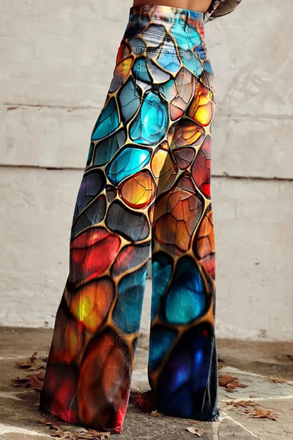 Women's Mosaic Stained Glass Print Casual Wide Leg Pants