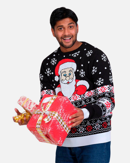 BE BEAU | Christmas Black Jumper with Santa and Snow