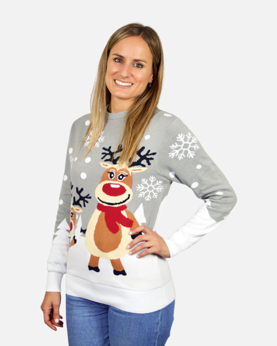 BE BEAU | Christmas Grey Cute Reindeers Couple's Jumper