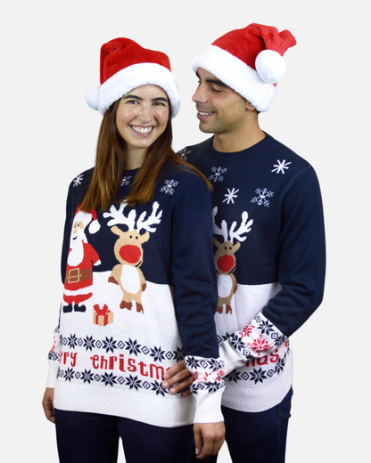 BE BEAU | Christmas Blue Jumper Santa and Rudolph