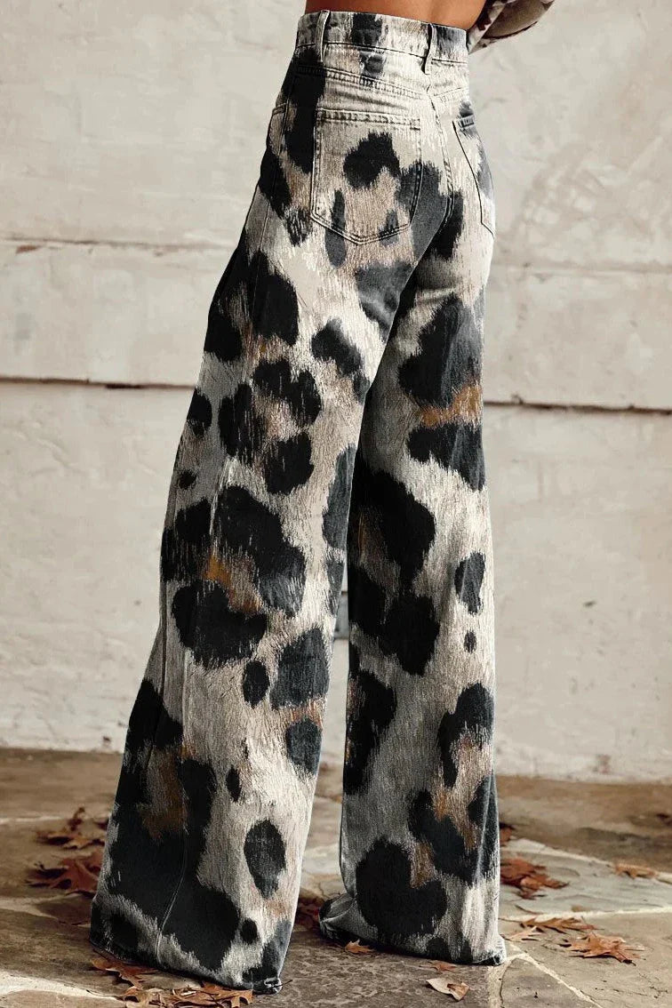 Women's Wild Spots Print Casual Wide Leg Pants