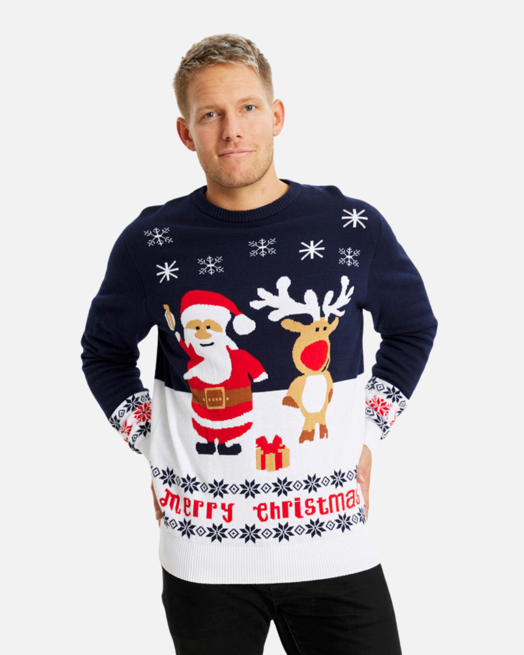 BE BEAU | Christmas Blue Jumper Santa and Rudolph