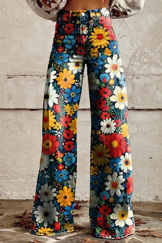 Women's Floral Symphony Print Casual Wide Leg Pants