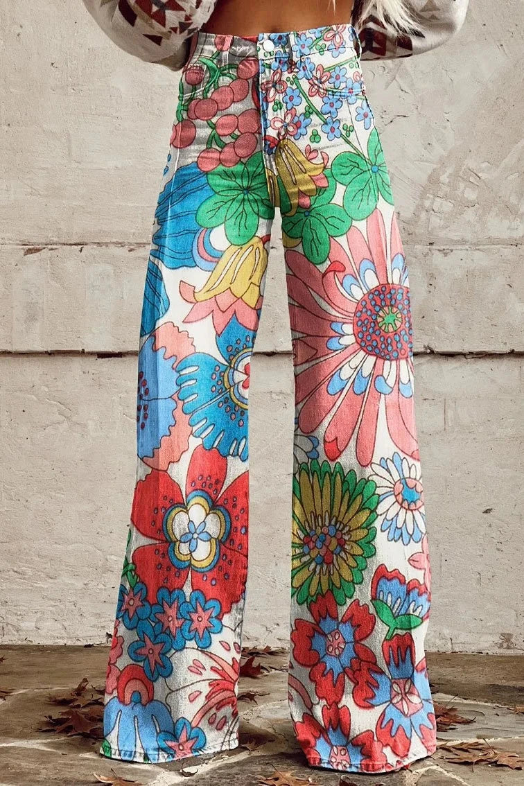 Women's Garden Party Print Casual Wide Leg Pants