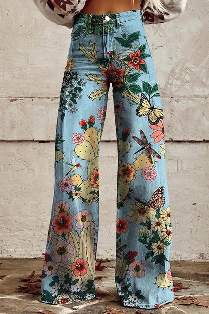 Women's Desert Bloom Print Casual Wide Leg Pants