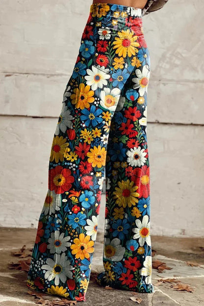 Women's Floral Symphony Print Casual Wide Leg Pants