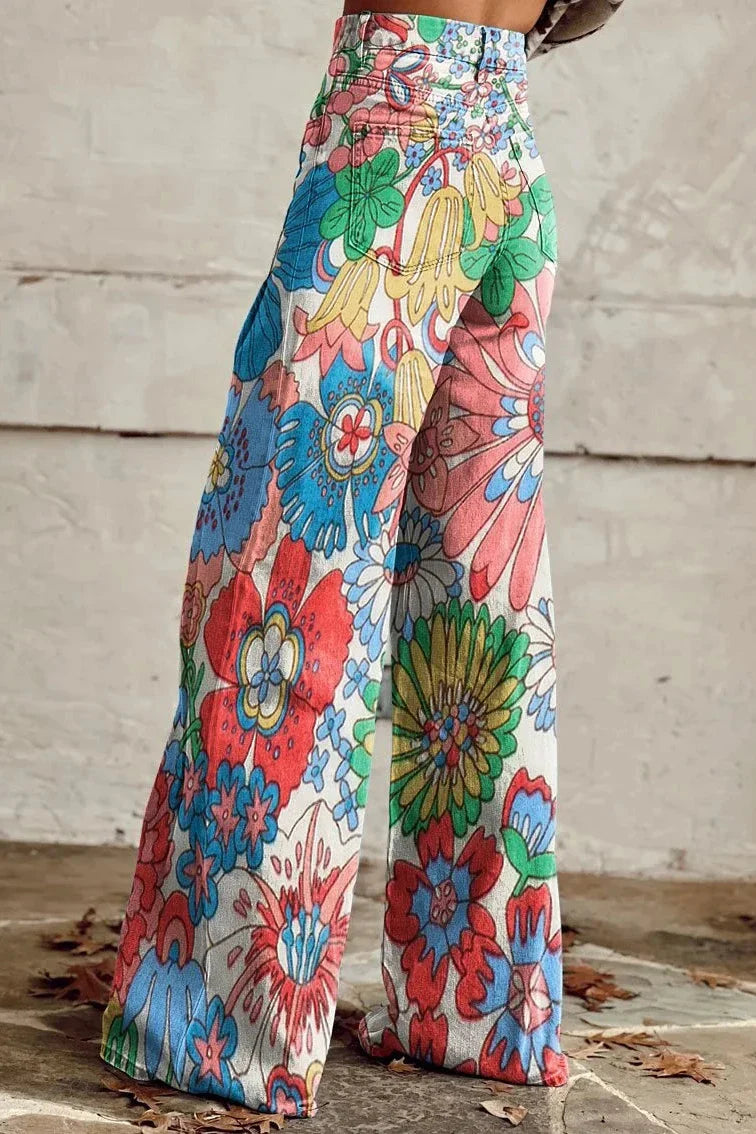 Women's Garden Party Print Casual Wide Leg Pants