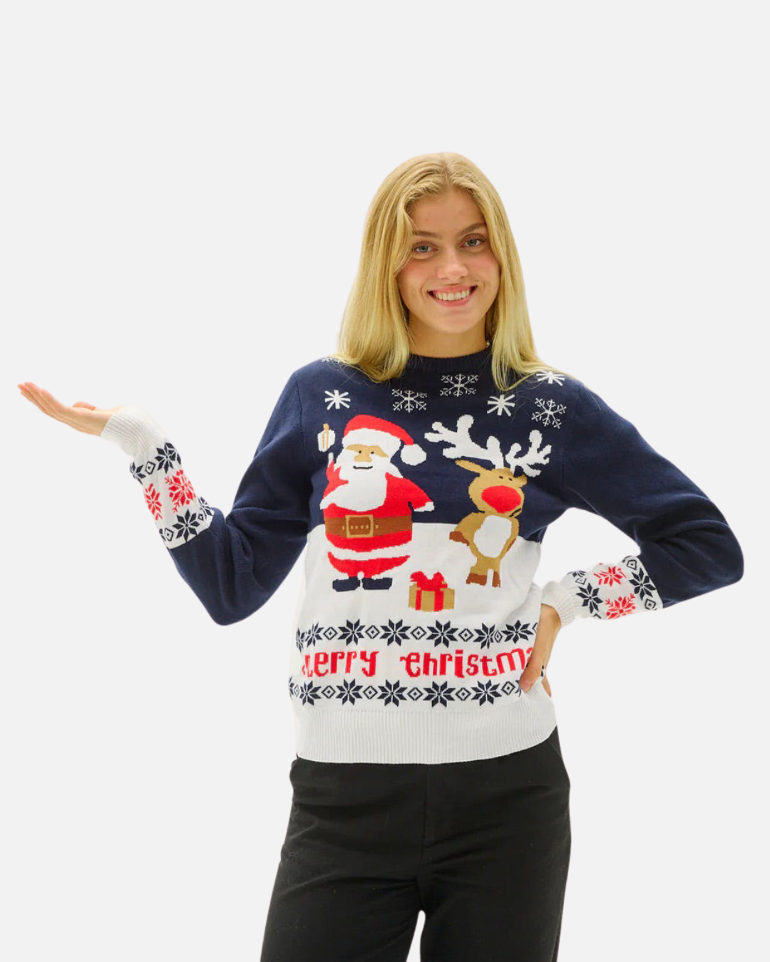 BE BEAU | Christmas Blue Jumper Santa and Rudolph