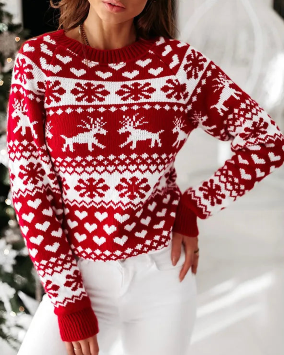 BE BEAU | Red & White Christmas Jumper