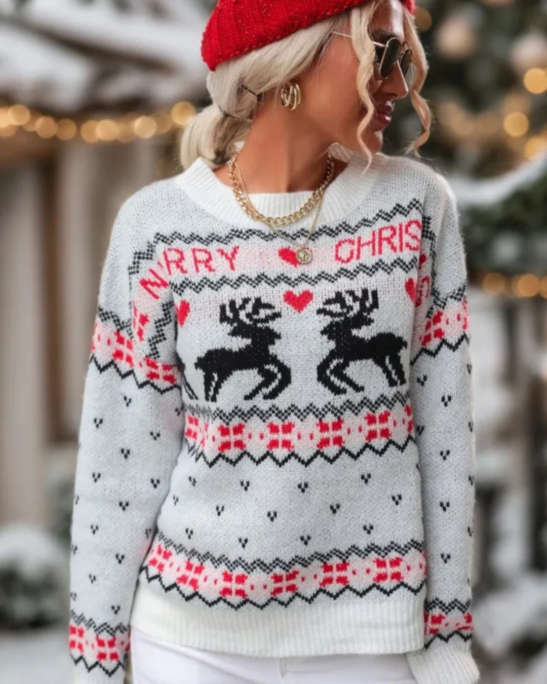 BE BEAU | Christmas White Knitted Jumper