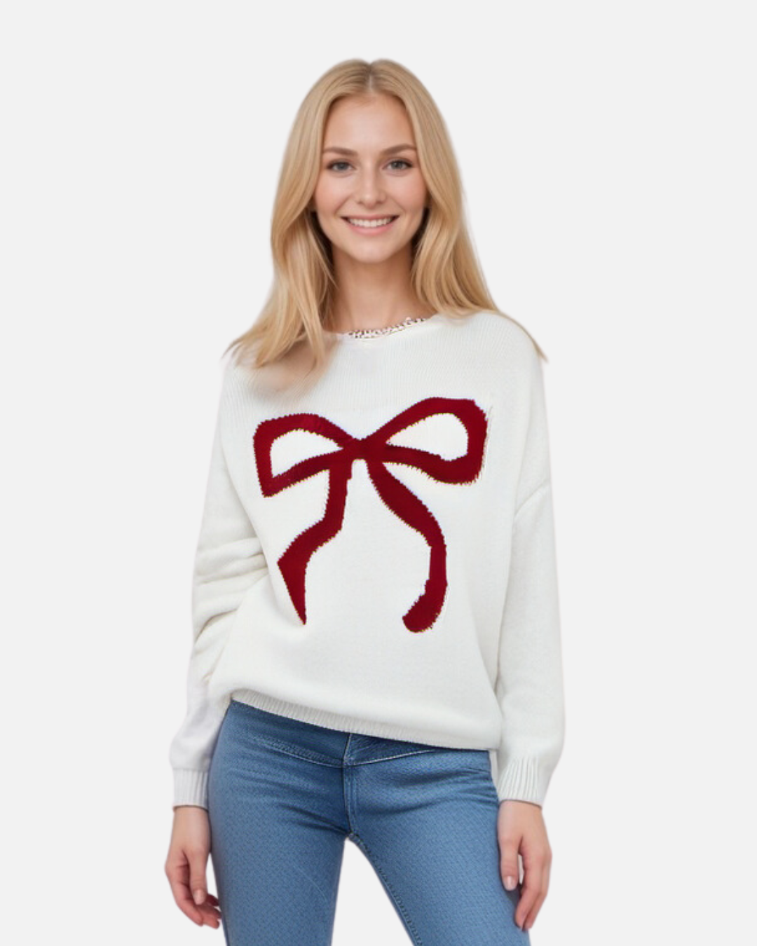 BE BEAU | Christmas Jumper With Bow Stitched Edge