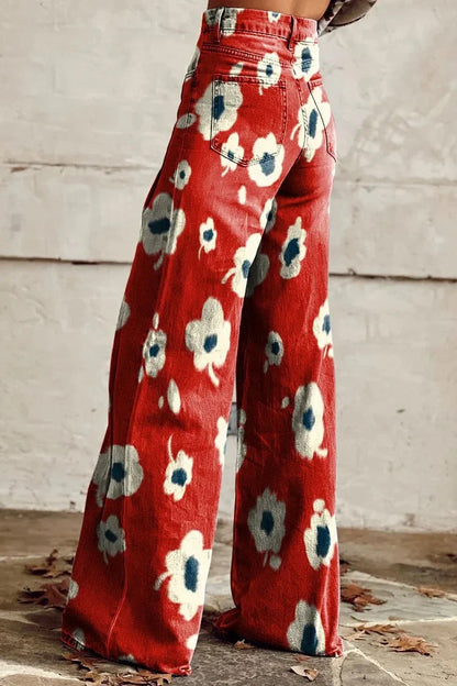 Women's Bold Floral Print Casual Wide Leg Pants