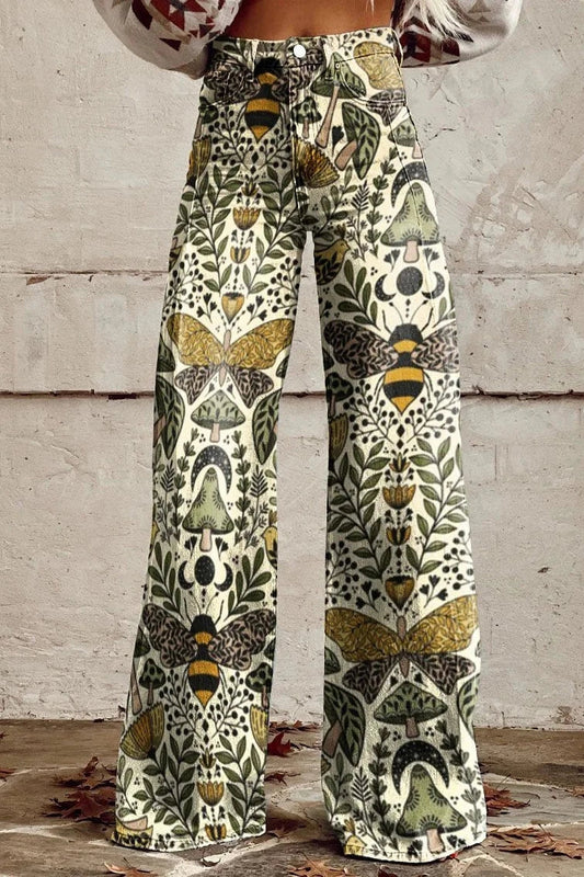 Women's Honeybee Print Casual Wide Leg Pants