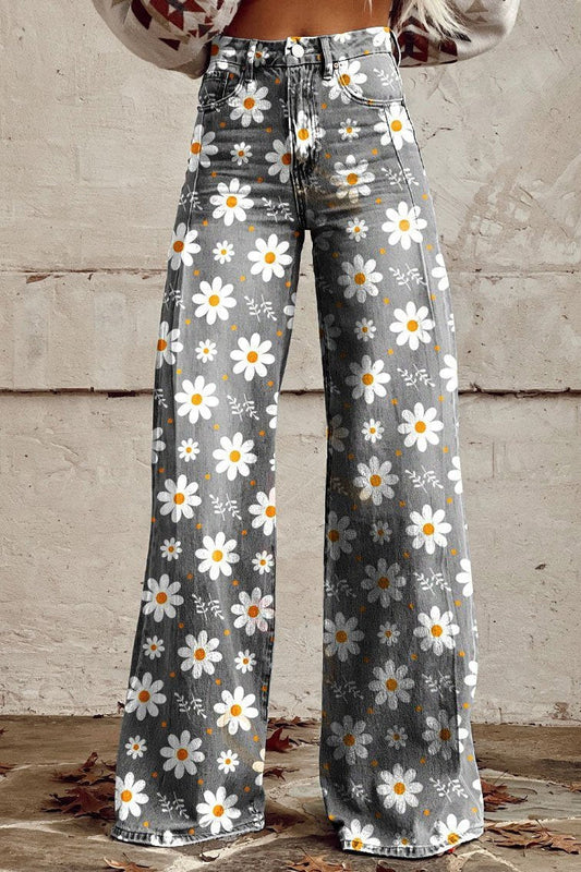 Women's Flower Print Casual Wide Leg Pants