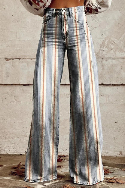 Women's Subtle Stripe Print Casual Wide Leg Pants