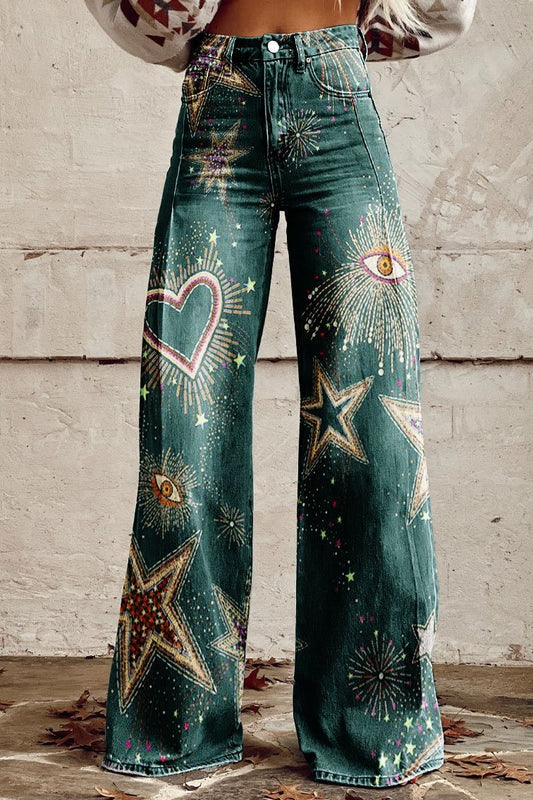 Women's Stellar Vision Print Casual Wide Leg Pants