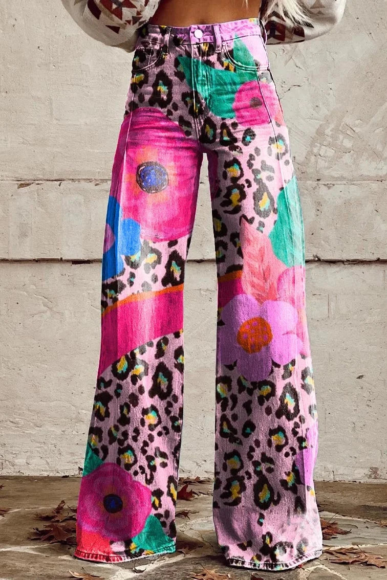 Women's Wild Blossom Print Casual Wide Leg Pants