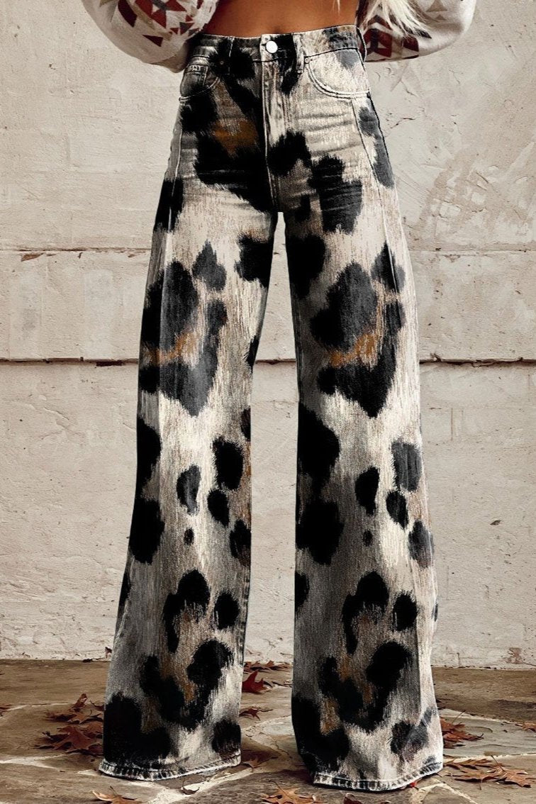 Women's Wild Spots Print Casual Wide Leg Pants