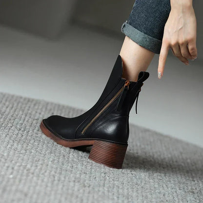 Cari - Leather Zip Ankle Boots