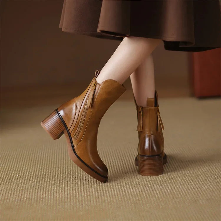 Cari - Leather Zip Ankle Boots