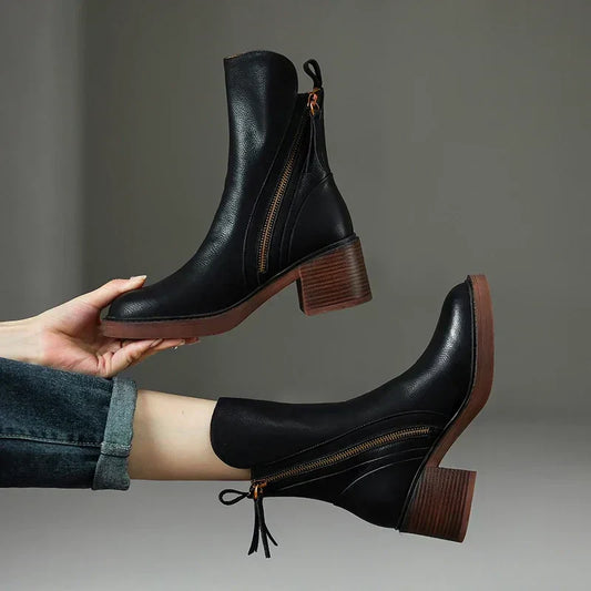 Cari - Leather Zip Ankle Boots