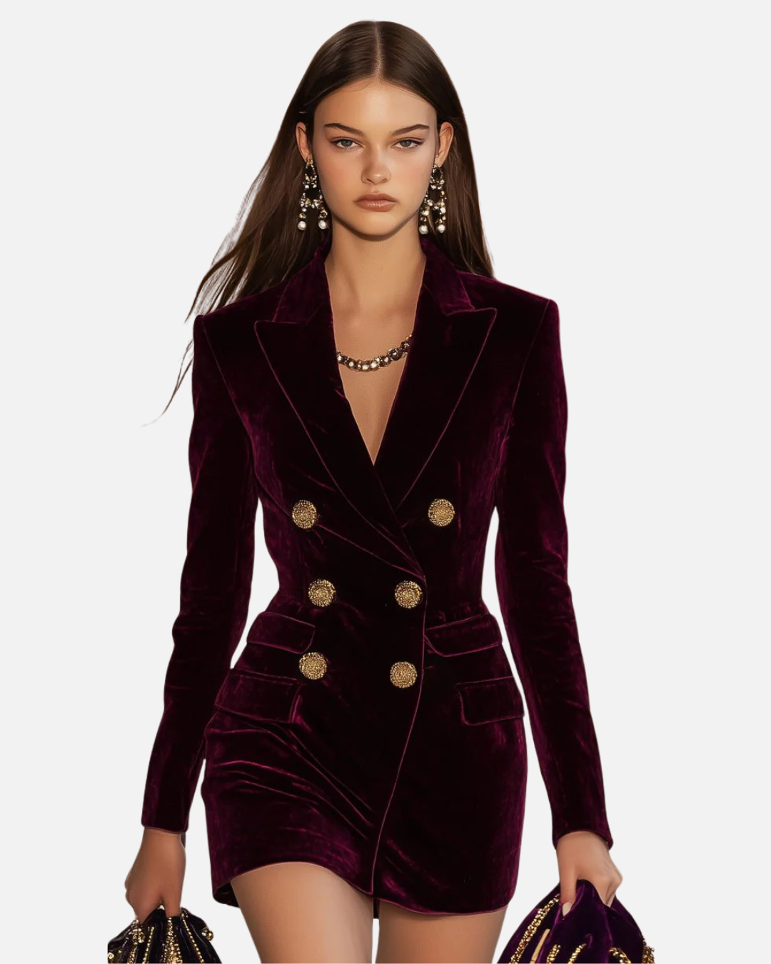 BEBEAU | Red Velvet Double-Breasted Blazer Dress