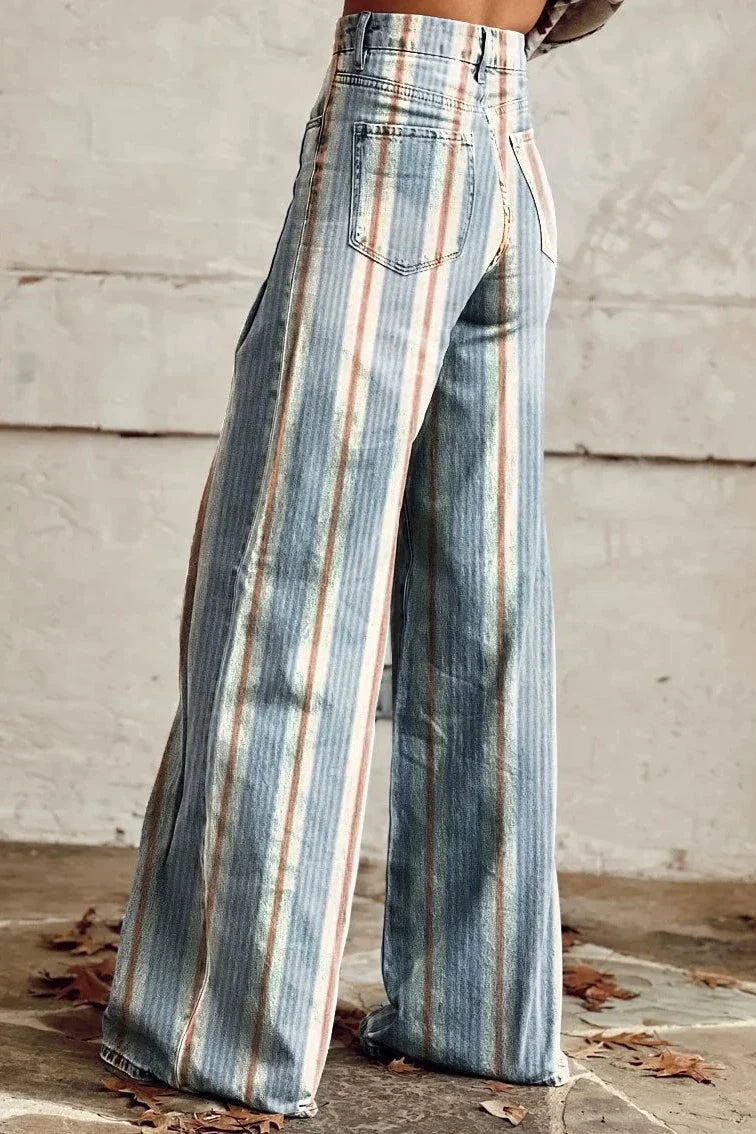 Women's Subtle Stripe Print Casual Wide Leg Pants