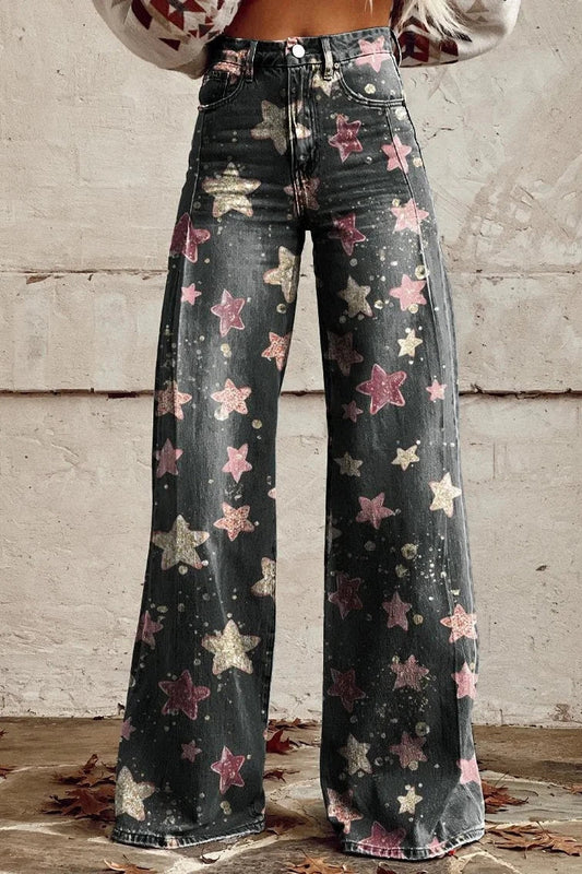 Women's Celestial Print Casual Wide Leg Pants