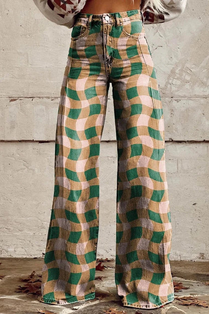 Women's Retro Wave Print Casual Wide Leg Pants