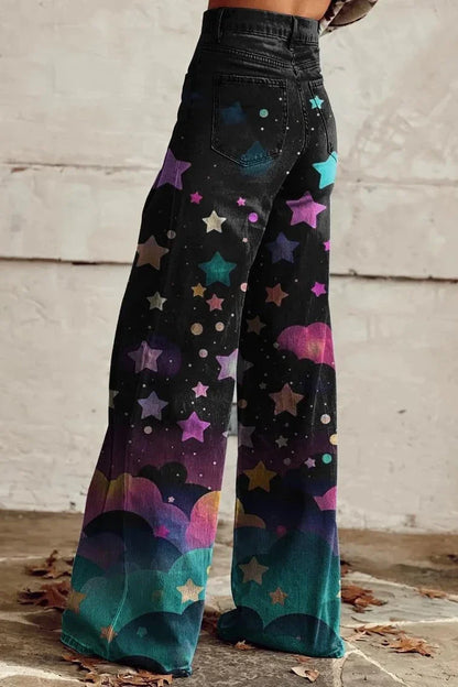 Women's Starry Night Print Casual Wide Leg Pants