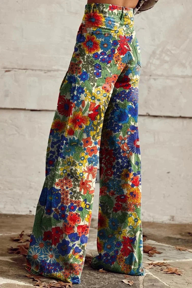 Women's Garden Bloom Print Casual Wide Leg Pants