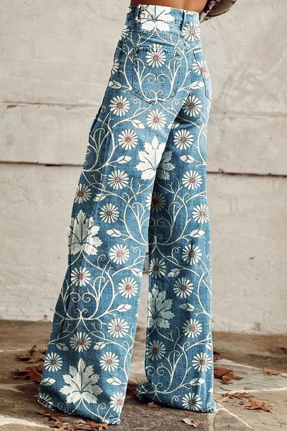 Women's Vintage Print Casual Wide Leg Pants