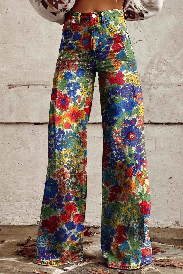 Women's Floral Carnival Print Casual Wide Leg Pants