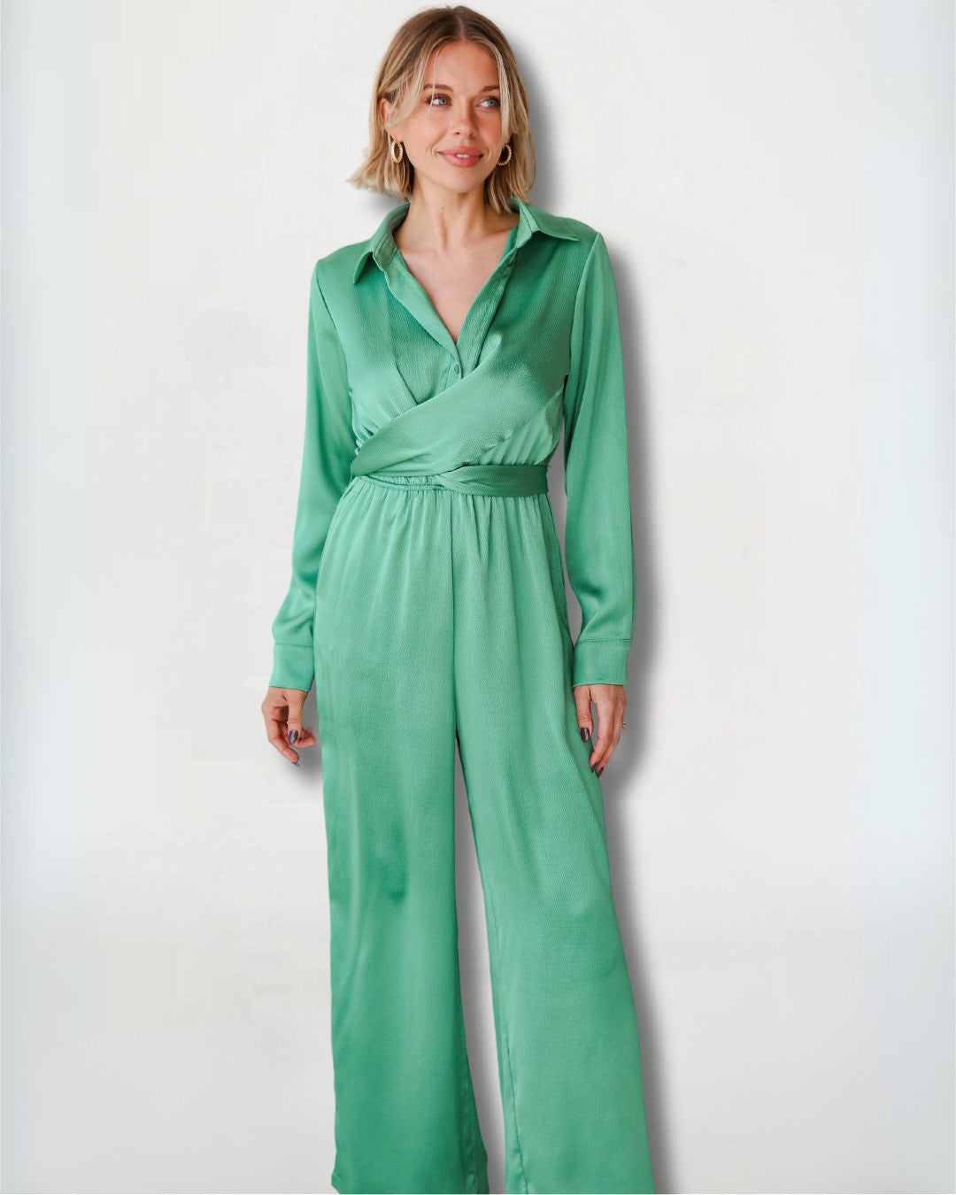 Green Satin Jumpsuit