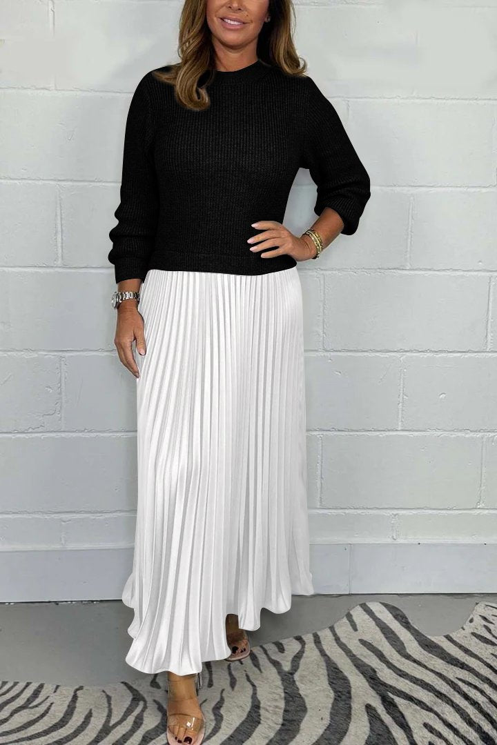 BEBEAU | ROSE™ - Long Sweater with Pleated Skirt